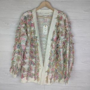 NEW Colorful Ivory Fringe Shaggy Cardigan Jacket